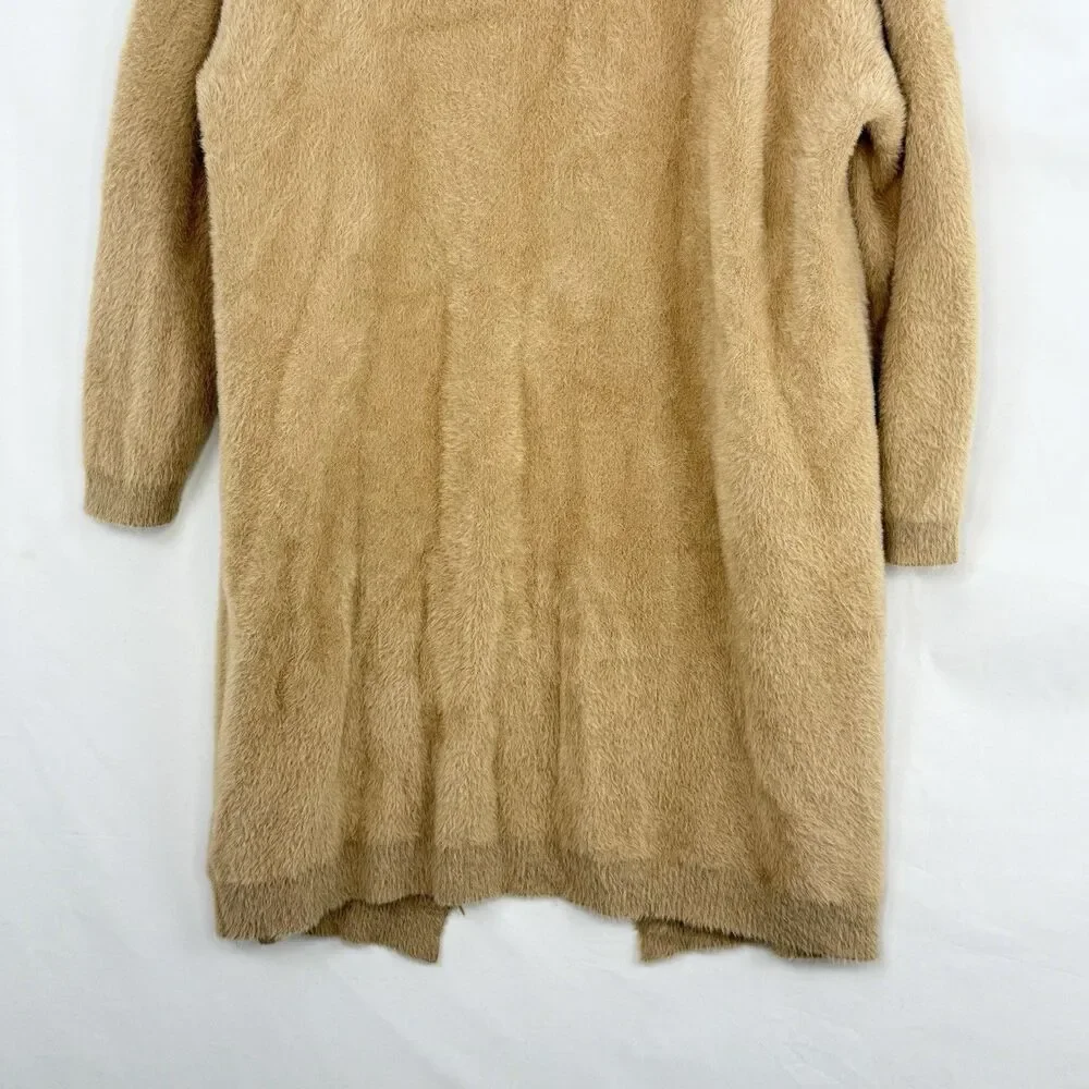 STELEN Fuzzy Knit Long Cardigan Sweater Camel Tan Open Front Slouchy Womens Sz M
